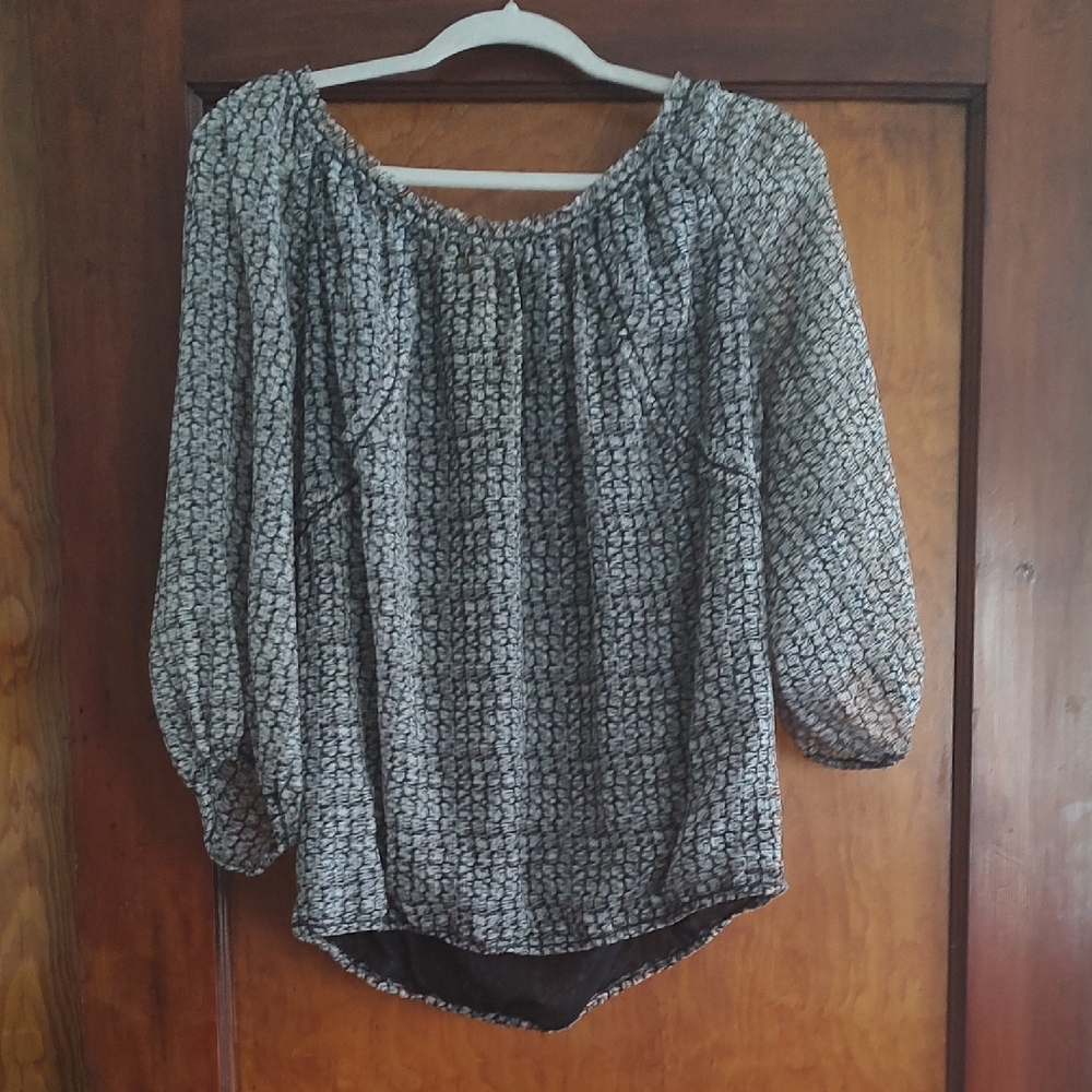 Studio M Black & White Printed Peasant Blouse